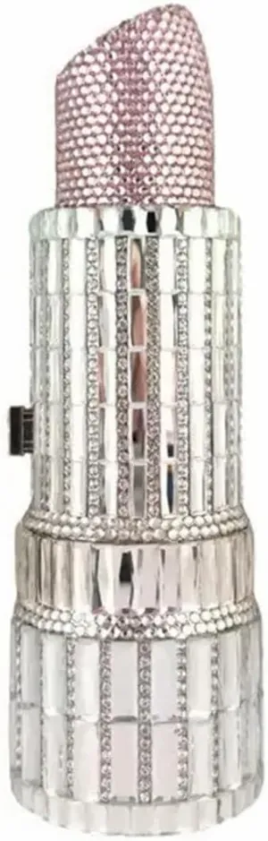 Luxury Ladies Lipstick Shape Evening Clutch Rhinestone Shoulder Bag Crystal Evening Bag for Cocktail Prom