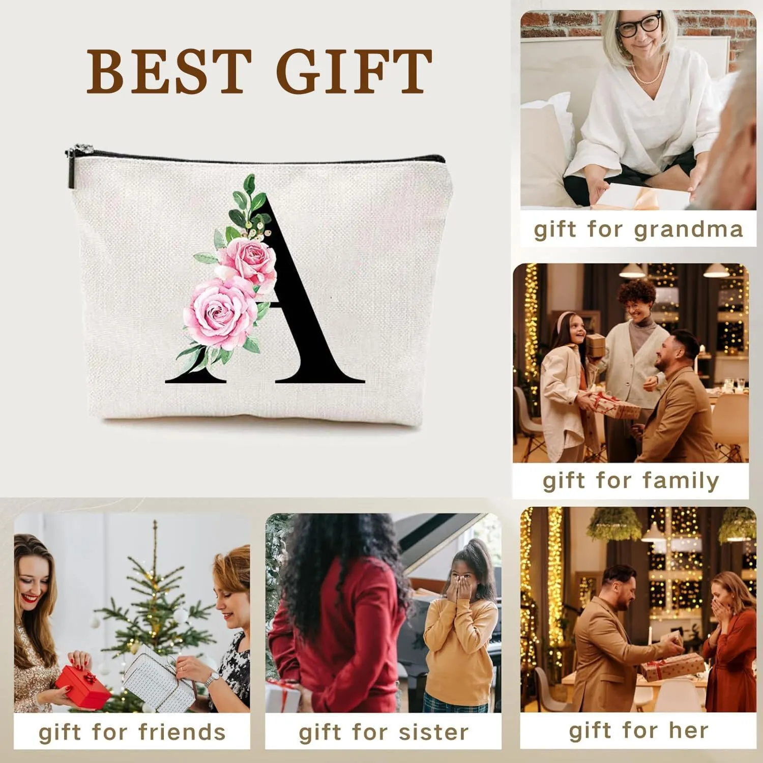 Makeup Bags for Women, Funny Monogram Cosmetic Bags Cute Daily Make Up Bags Letter A-Z Toiletry Pouch Christmas Day Thanksgiving Mother's Day Birthday Gifts