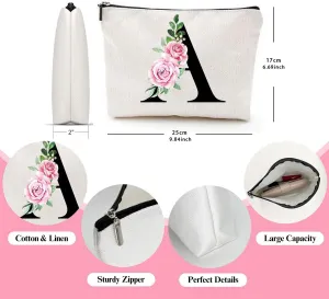 Makeup Bags for Women, Funny Monogram Cosmetic Bags Cute Daily Make Up Bags Letter A-Z Toiletry Pouch Christmas Day Thanksgiving Mother's Day Birthday Gifts