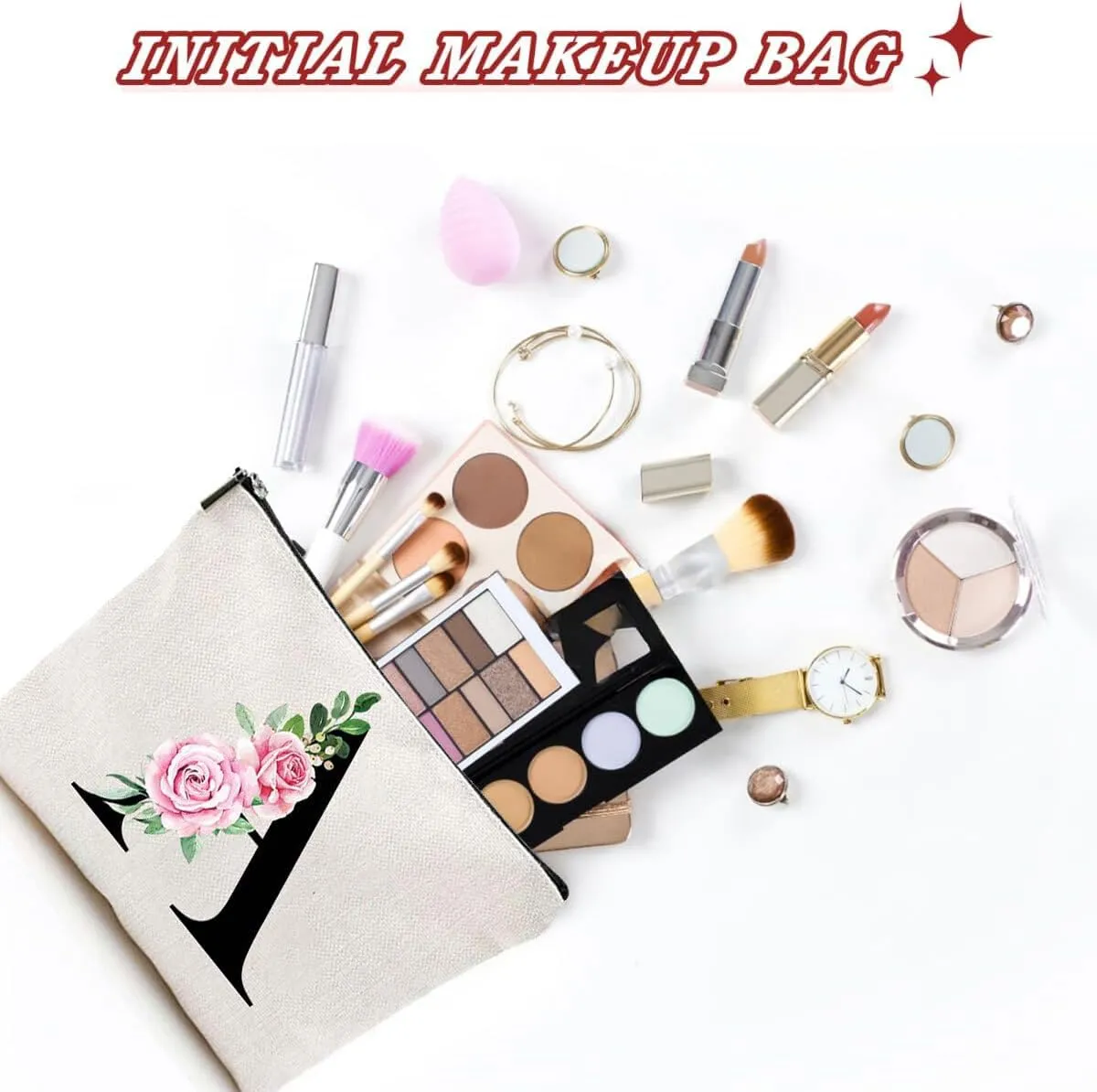 Makeup Bags for Women, Funny Monogram Cosmetic Bags Cute Daily Make Up Bags Letter A-Z Toiletry Pouch Christmas Day Thanksgiving Mother's Day Birthday Gifts