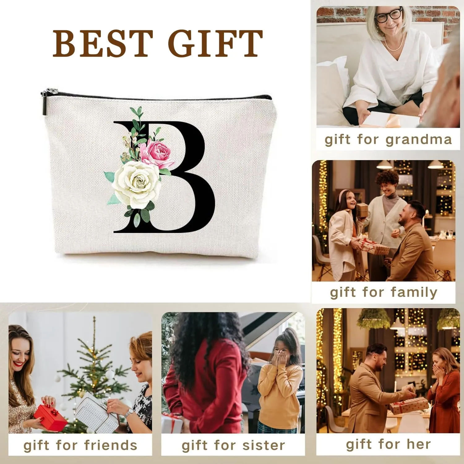 Makeup Bags for Women,Cute Daily Make Up Bags Funny Monogram Cosmetic Bags Letter A-Z Toiletry Pouch Thanksgiving Christmas Day Mother's Day Birthday Gifts