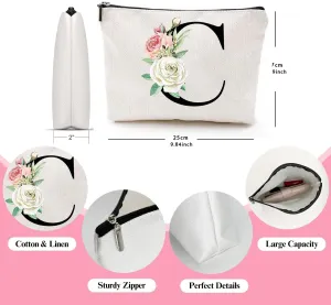 Makeup Bags for Women,Cute Daily Make Up Bags Funny Monogram Cosmetic Bags Letter A-Z Toiletry Pouch Thanksgiving Christmas Day Mother's Day Birthday Gifts