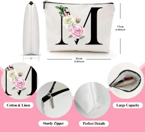 Makeup Bags for Women,Cute Daily Make Up Bags Funny Monogram Cosmetic Bags Letter A-Z Toiletry Pouch Thanksgiving Christmas Day Mother's Day Birthday Gifts