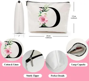 Makeup Bags for Women,Cute Daily Make Up Bags Funny Monogram Cosmetic Bags Letter A-Z Toiletry Pouch Thanksgiving Christmas Day Mother's Day Birthday Gifts