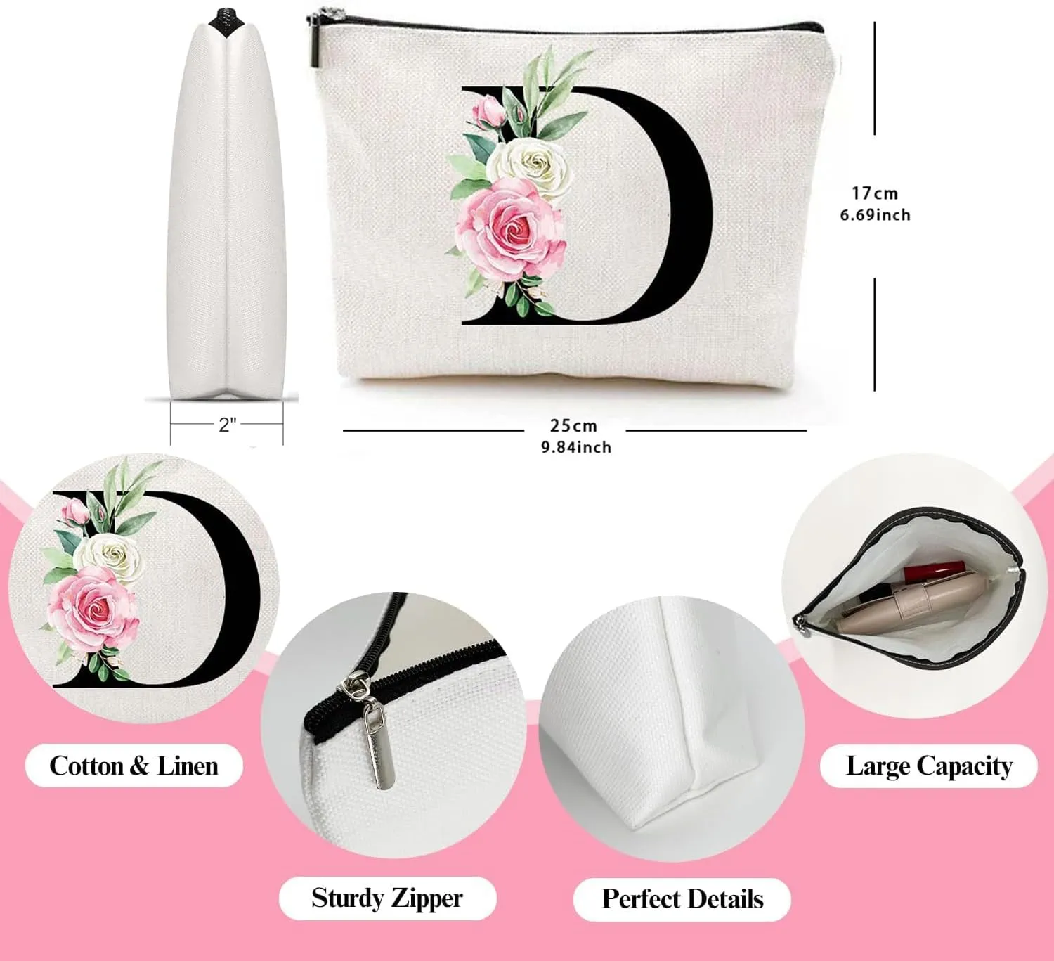 Makeup Bags for Women,Cute Daily Make Up Bags Funny Monogram Cosmetic Bags Letter A-Z Toiletry Pouch Thanksgiving Christmas Day Mother's Day Birthday Gifts