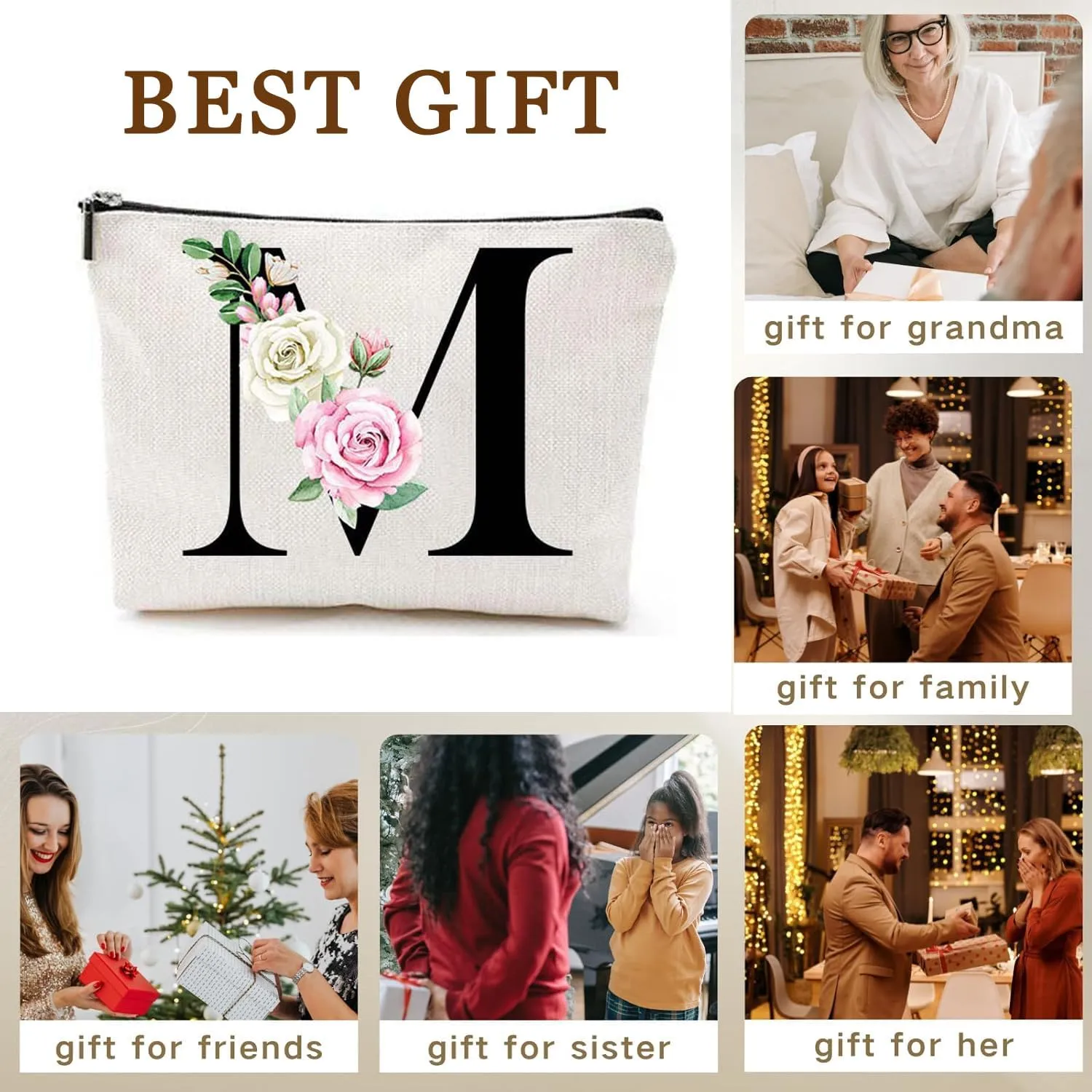 Makeup Bags for Women,Cute Daily Make Up Bags Funny Monogram Cosmetic Bags Letter A-Z Toiletry Pouch Thanksgiving Christmas Day Mother's Day Birthday Gifts