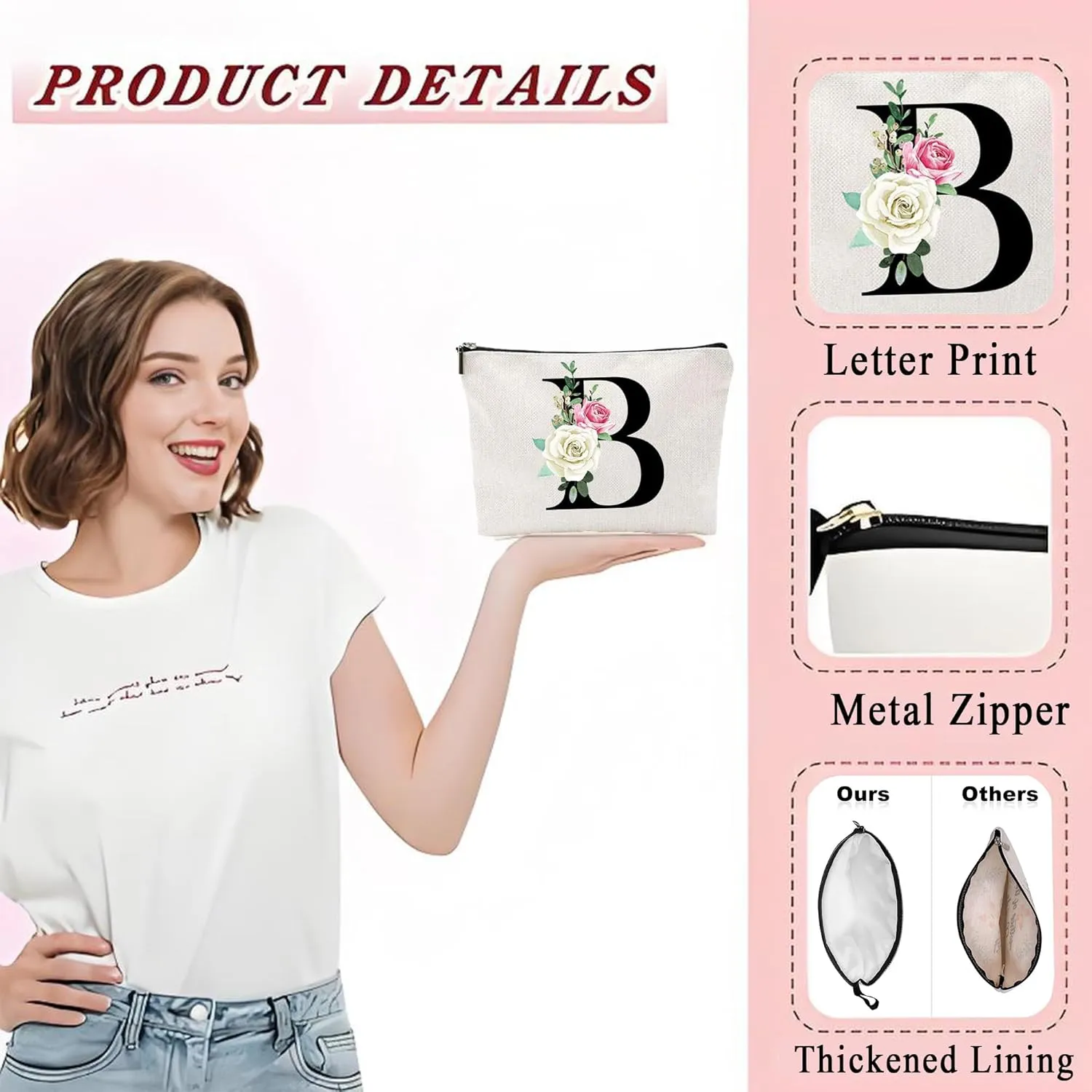 Makeup Bags for Women,Cute Daily Make Up Bags Funny Monogram Cosmetic Bags Letter A-Z Toiletry Pouch Thanksgiving Christmas Day Mother's Day Birthday Gifts