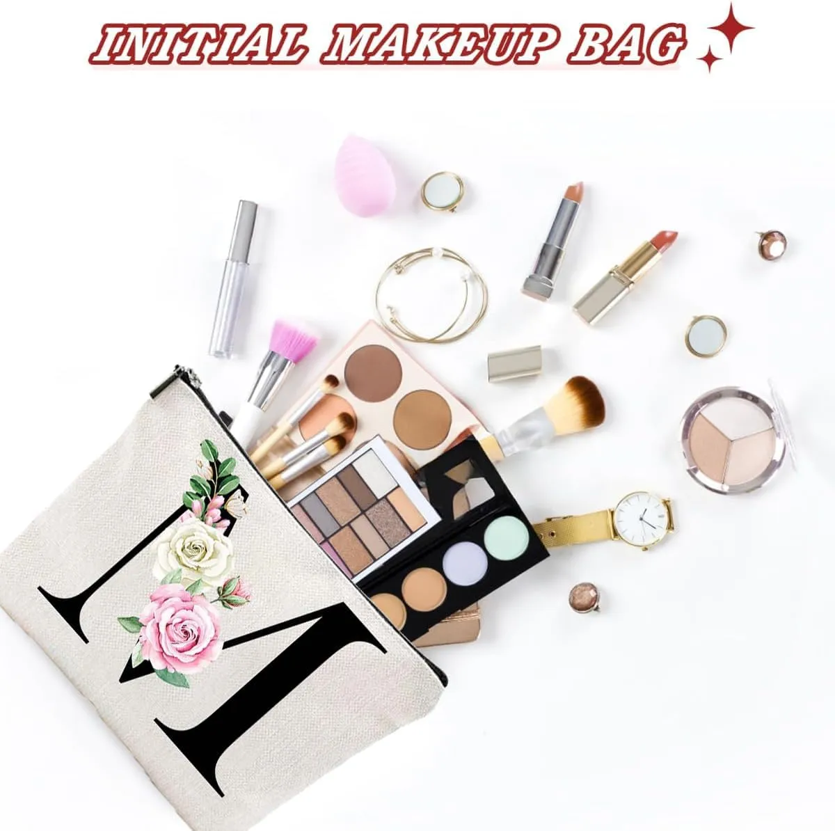 Makeup Bags for Women,Cute Daily Make Up Bags Funny Monogram Cosmetic Bags Letter A-Z Toiletry Pouch Thanksgiving Christmas Day Mother's Day Birthday Gifts