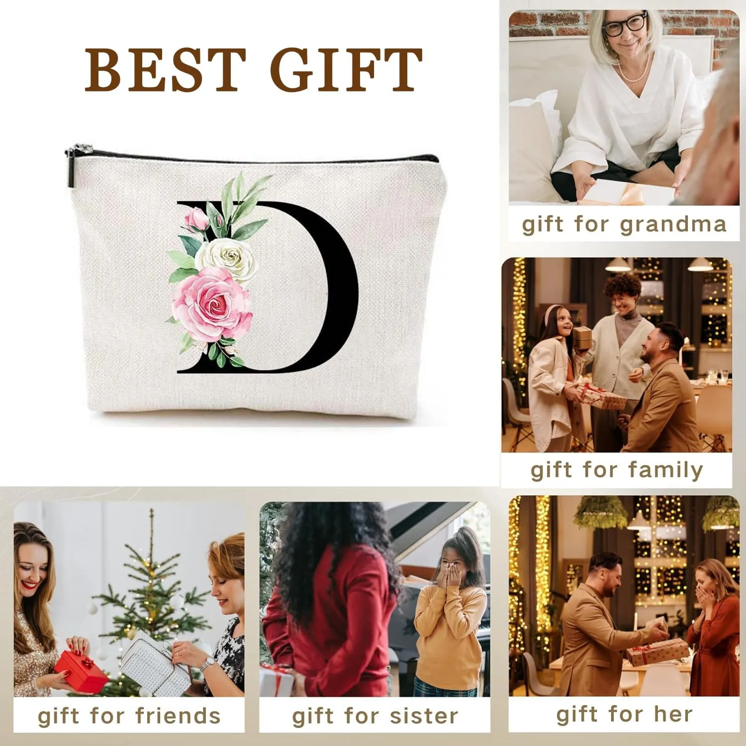 Makeup Bags for Women,Cute Daily Make Up Bags Funny Monogram Cosmetic Bags Letter A-Z Toiletry Pouch Thanksgiving Christmas Day Mother's Day Birthday Gifts