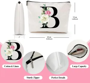 Makeup Bags for Women,Cute Daily Make Up Bags Funny Monogram Cosmetic Bags Letter A-Z Toiletry Pouch Thanksgiving Christmas Day Mother's Day Birthday Gifts