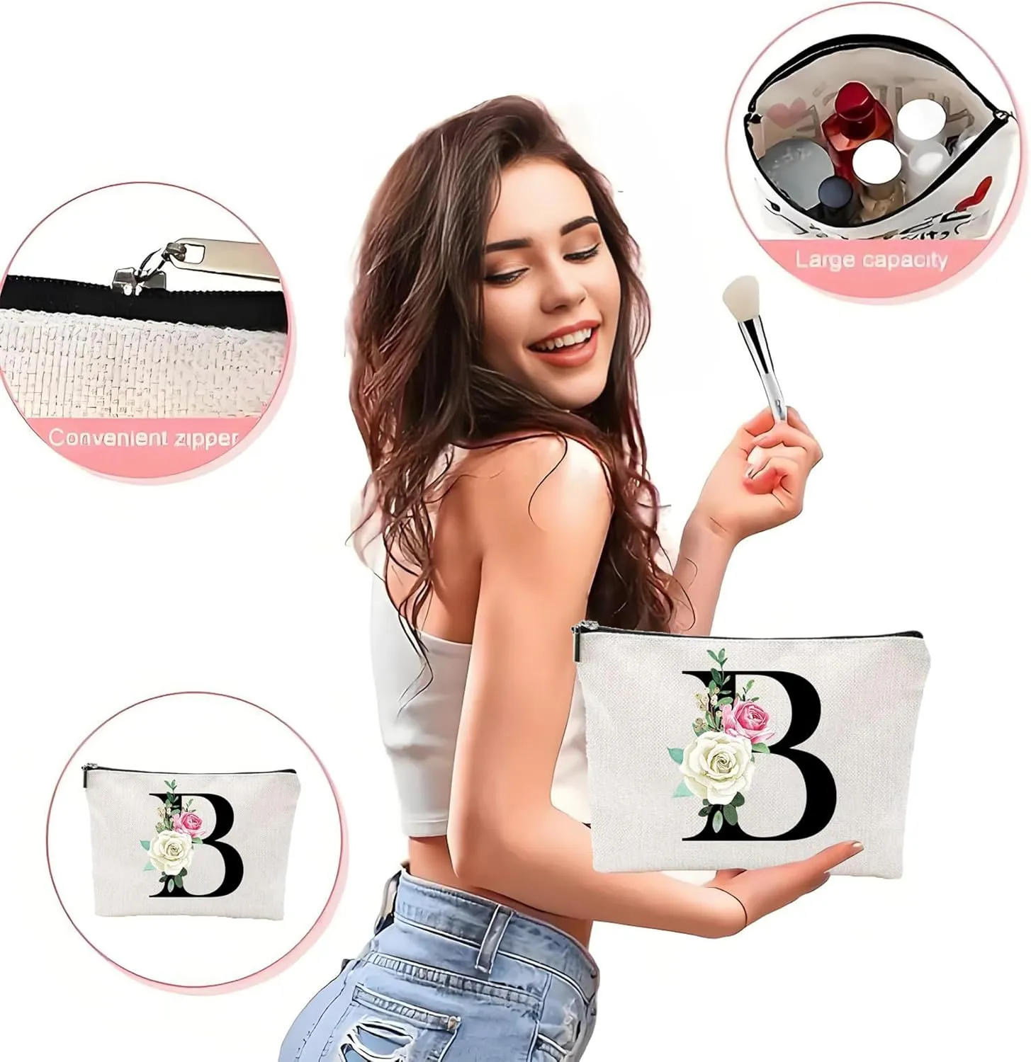 Makeup Bags for Women,Cute Daily Make Up Bags Funny Monogram Cosmetic Bags Letter A-Z Toiletry Pouch Thanksgiving Christmas Day Mother's Day Birthday Gifts