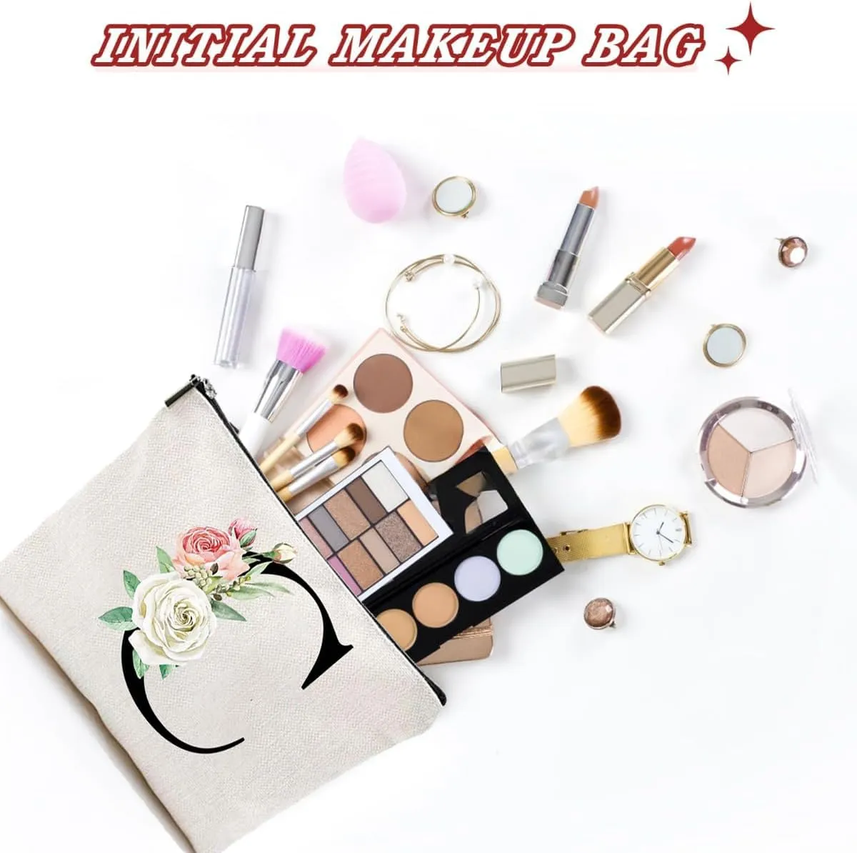 Makeup Bags for Women,Cute Daily Make Up Bags Funny Monogram Cosmetic Bags Letter A-Z Toiletry Pouch Thanksgiving Christmas Day Mother's Day Birthday Gifts