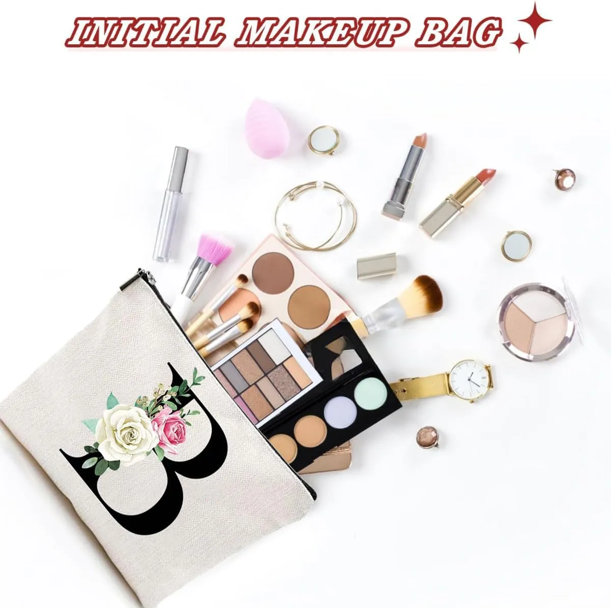 Makeup Bags for Women,Cute Daily Make Up Bags Funny Monogram Cosmetic Bags Letter A-Z Toiletry Pouch Thanksgiving Christmas Day Mother's Day Birthday Gifts