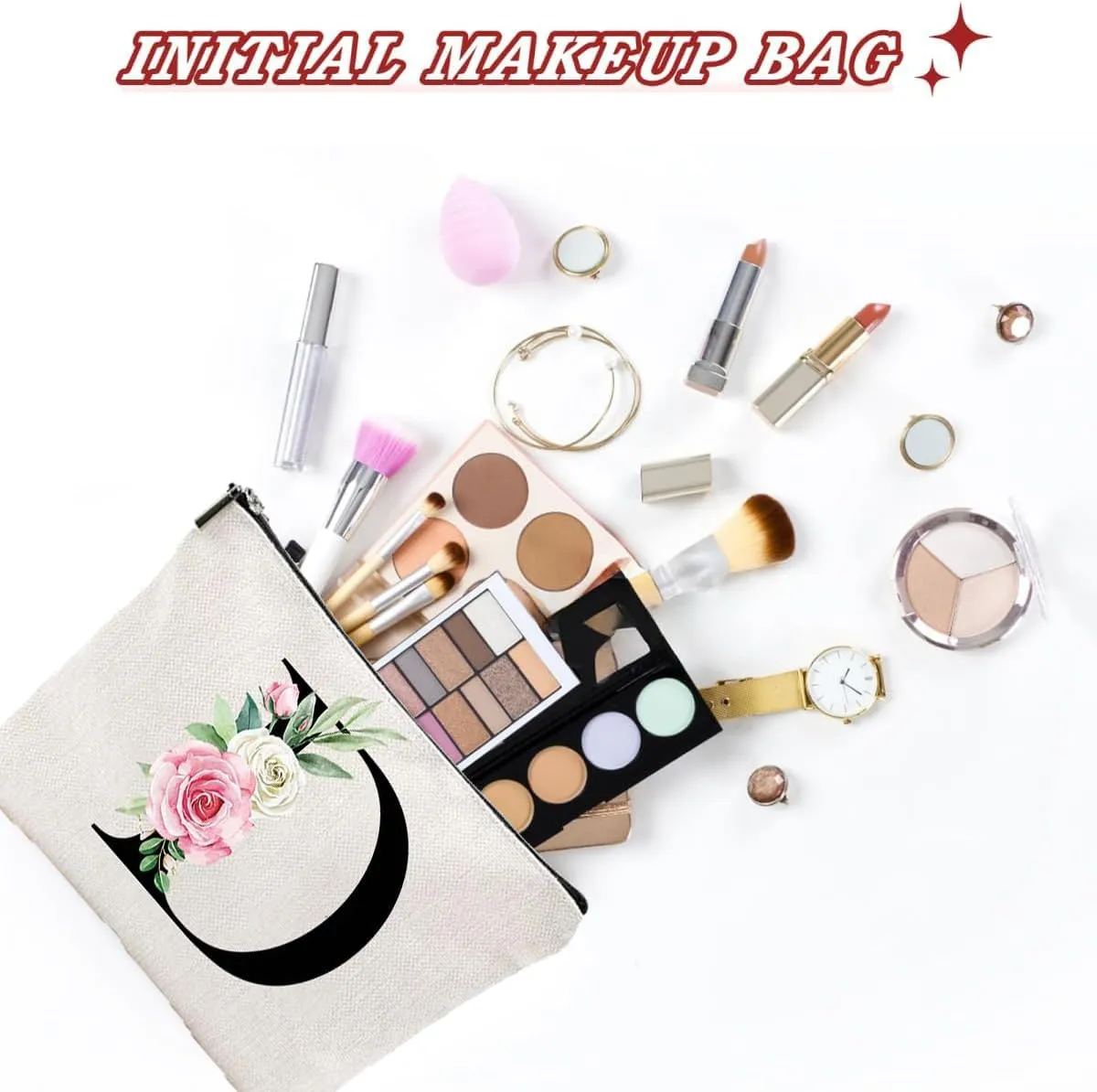 Makeup Bags for Women,Cute Daily Make Up Bags Funny Monogram Cosmetic Bags Letter A-Z Toiletry Pouch Thanksgiving Christmas Day Mother's Day Birthday Gifts