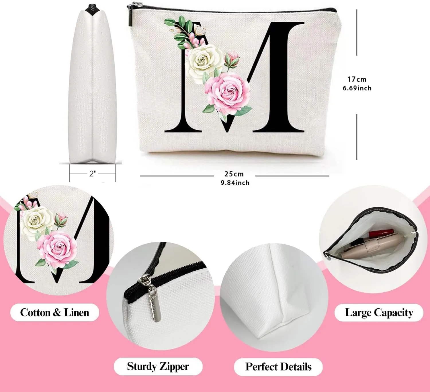 Makeup Bags for Women,Cute Daily Make Up Bags Funny Monogram Cosmetic Bags Letter A-Z Toiletry Pouch Thanksgiving Christmas Day Mother's Day Birthday Gifts