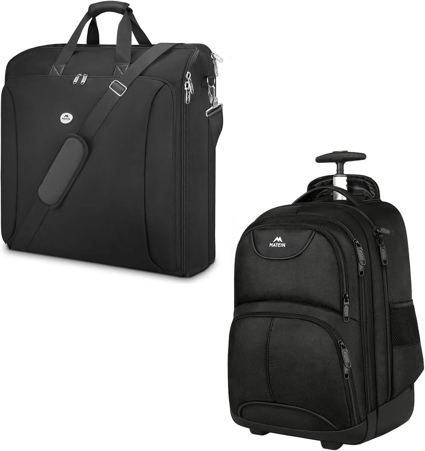 MATEIN Garment Bags for Travel, Large Double Layer Suit Bags with Shoulder Strap for Men Women, Foldable Carry On Garment Bags for Hanging Clothes, Convertible Business Luggage Weekender Bags, Black