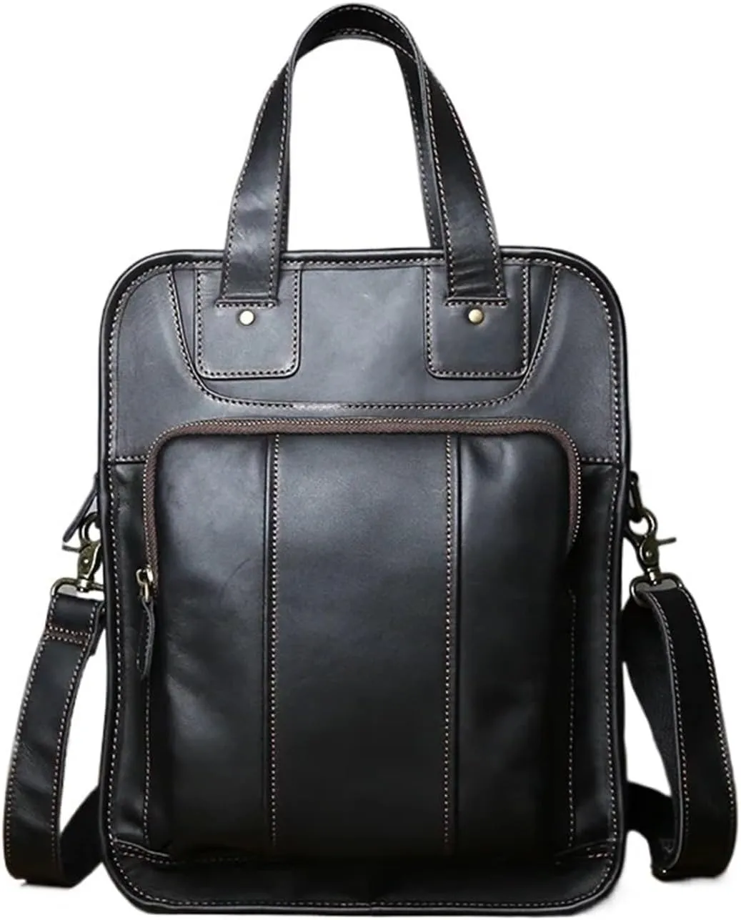 Men's Leather Handbag Casual Messenger Bag Top Layer Leather Vertical Briefcase Shoulder Bag Suitable