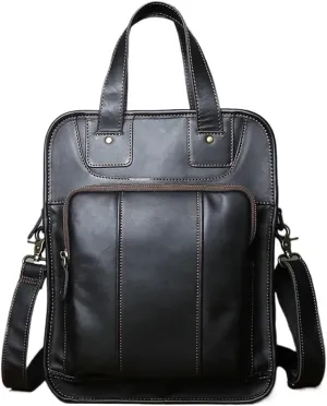 Men's Leather Handbag Casual Messenger Bag Top Layer Leather Vertical Briefcase Shoulder Bag Suitable