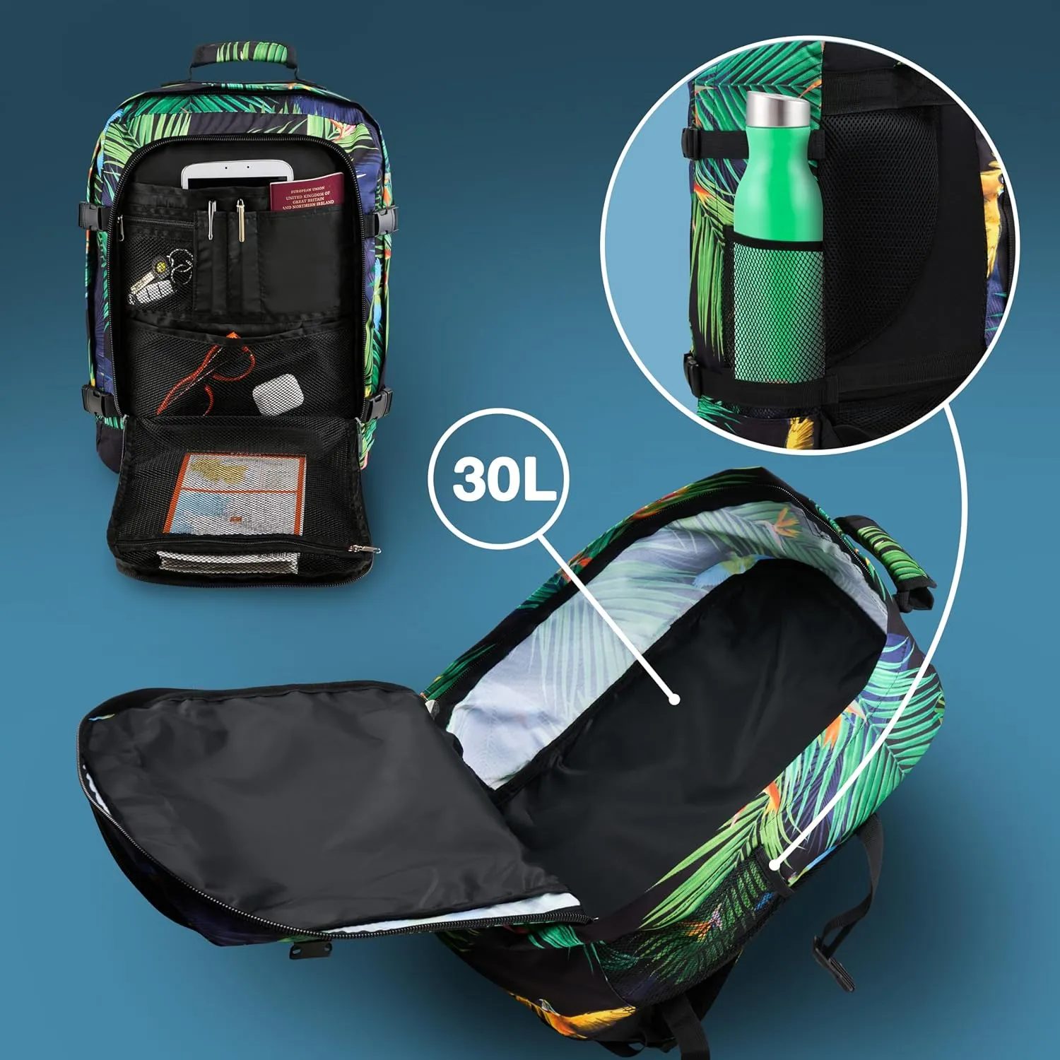 Metz 30L Travel Bag 18x14x8inch (45x36x20cm)-Backpack/Weekender Bag Ideal Underseat Carry on Luggage Fits Southwest Airlines and Many More (Navajo Blue)