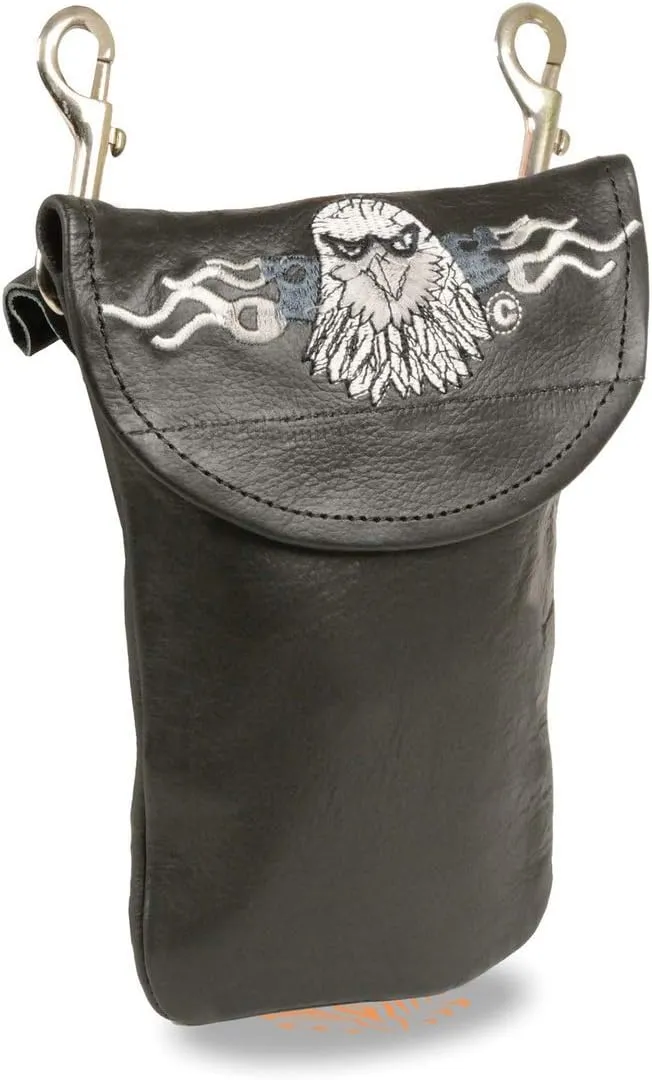 Milwaukee Leather SH506E Unisex Leather Belt Bag with Eagle Head Embroidery