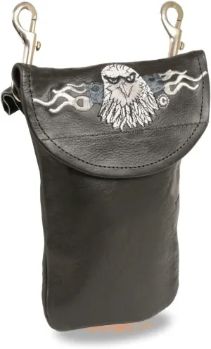 Milwaukee Leather SH506E Unisex Leather Belt Bag with Eagle Head Embroidery