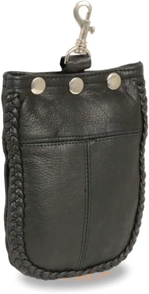 Milwaukee Leather SH509B Unisex Black Leather Braided Belt Bag with Belt Clasp