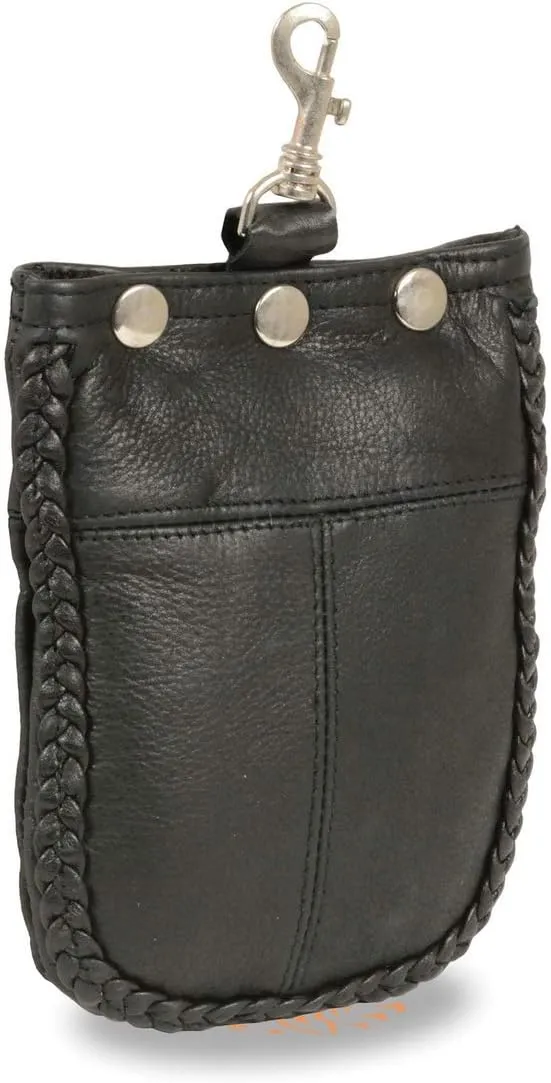 Milwaukee Leather SH509B Unisex Black Leather Braided Belt Bag with Belt Clasp