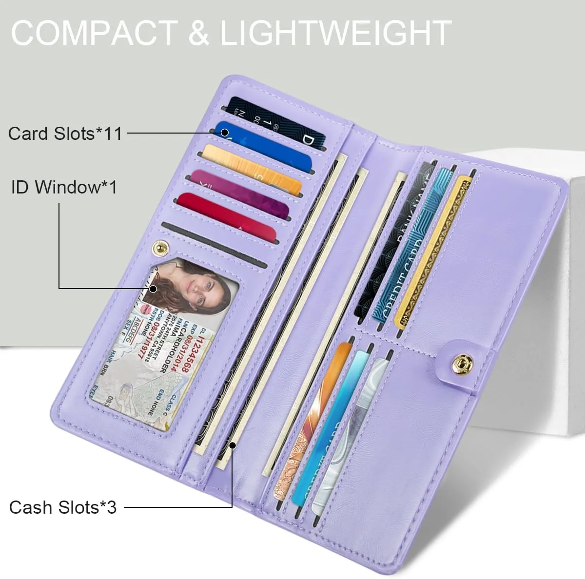 Minimalist Bifold Wallet RFID Blocking Slim Cute Credit Card Holder Compact Leather Wallet Ladies Purse for Handbag, Purple Glitter