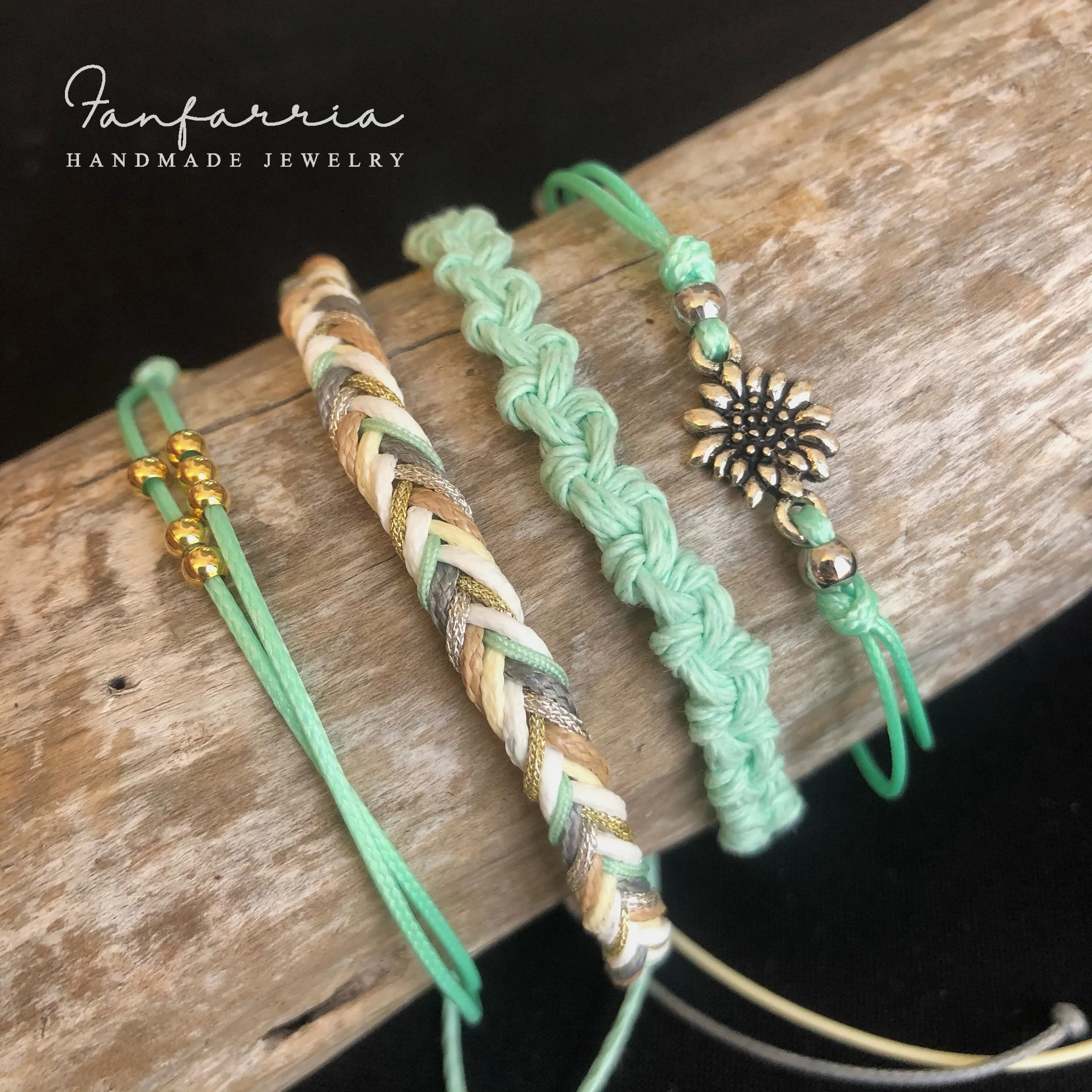 Mint Anklet Bracelet Set of 4 Bohemian