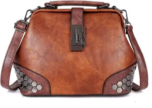 Mn&Sue Gothic Rivet Studded Vintage Doctor Style Cross Body Convertible Bucket Shoulder Handbag for Women