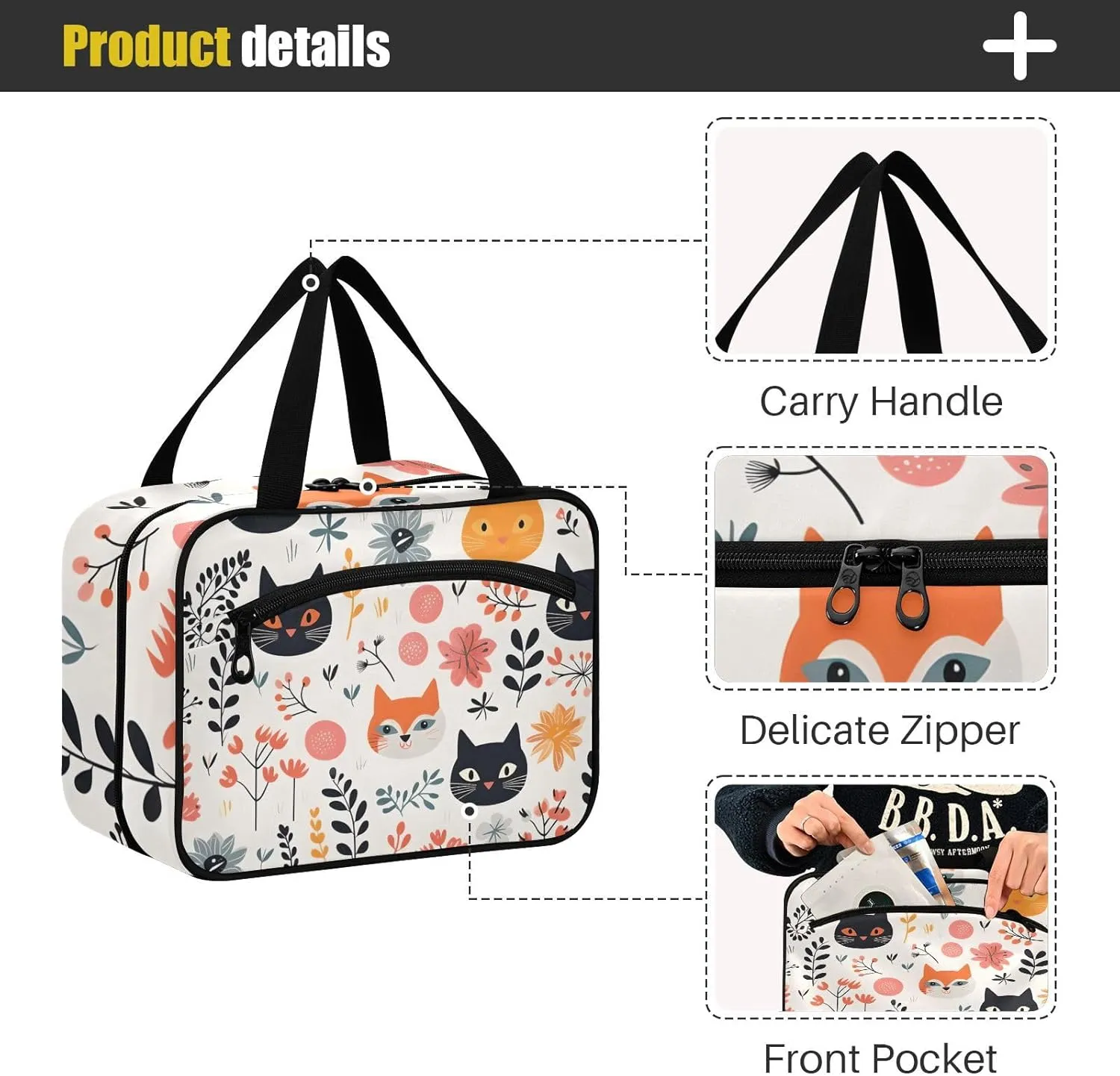 MUKJHOI Hanging Travel Toiletry Bag  4 Zippered Compartments, Transparent Organizer, Compact & Water-Resistant for Gym, Camping, Hotel  Cute Cat (5)