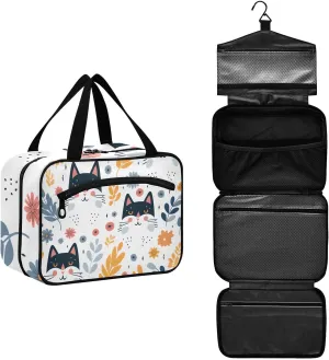 MUKJHOI Hanging Travel Toiletry Bag  4 Zippered Compartments, Transparent Organizer, Compact & Water-Resistant for Gym, Camping, Hotel  Cute Cat (6)