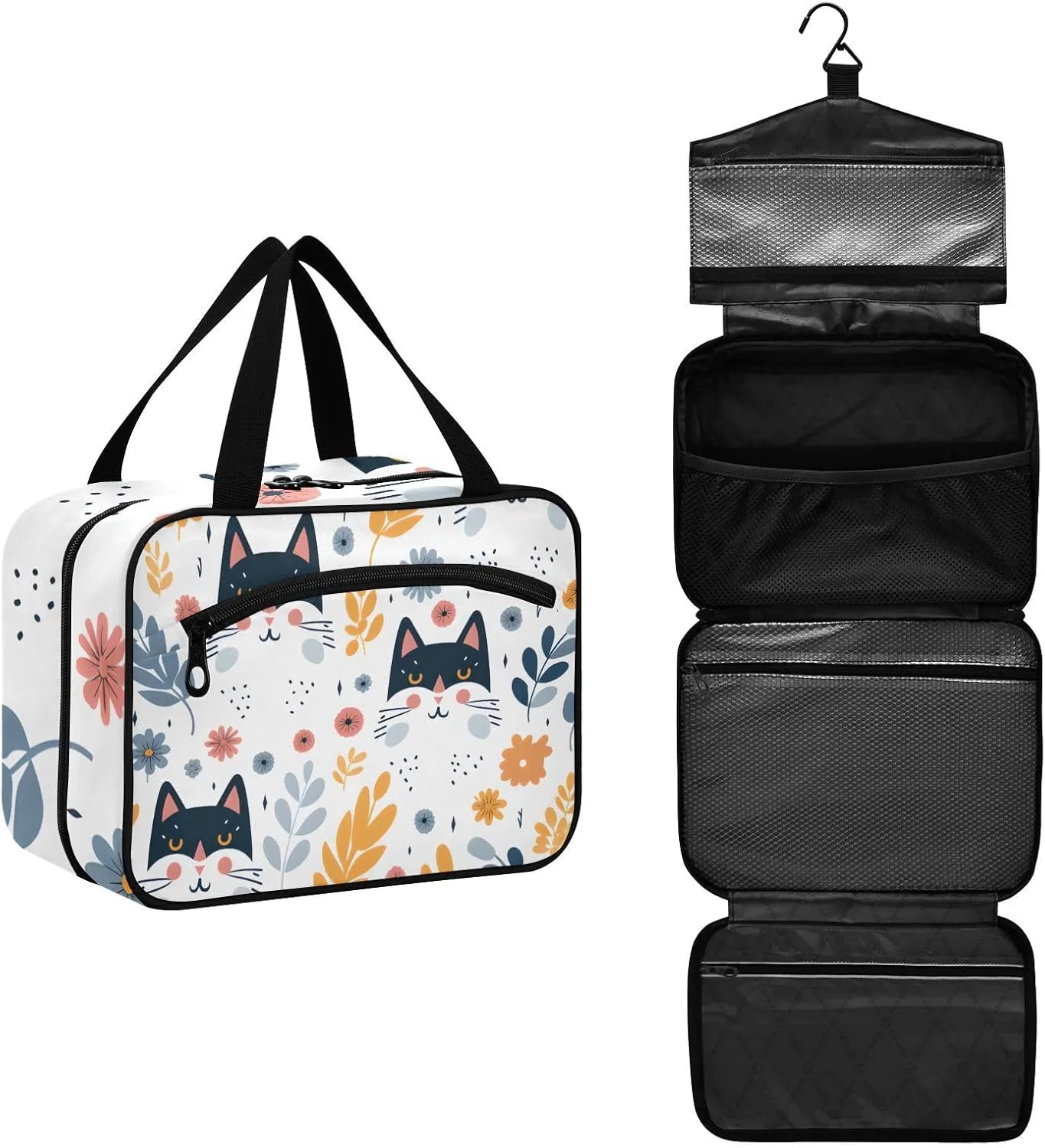 MUKJHOI Hanging Travel Toiletry Bag  4 Zippered Compartments, Transparent Organizer, Compact & Water-Resistant for Gym, Camping, Hotel  Cute Cat (6)