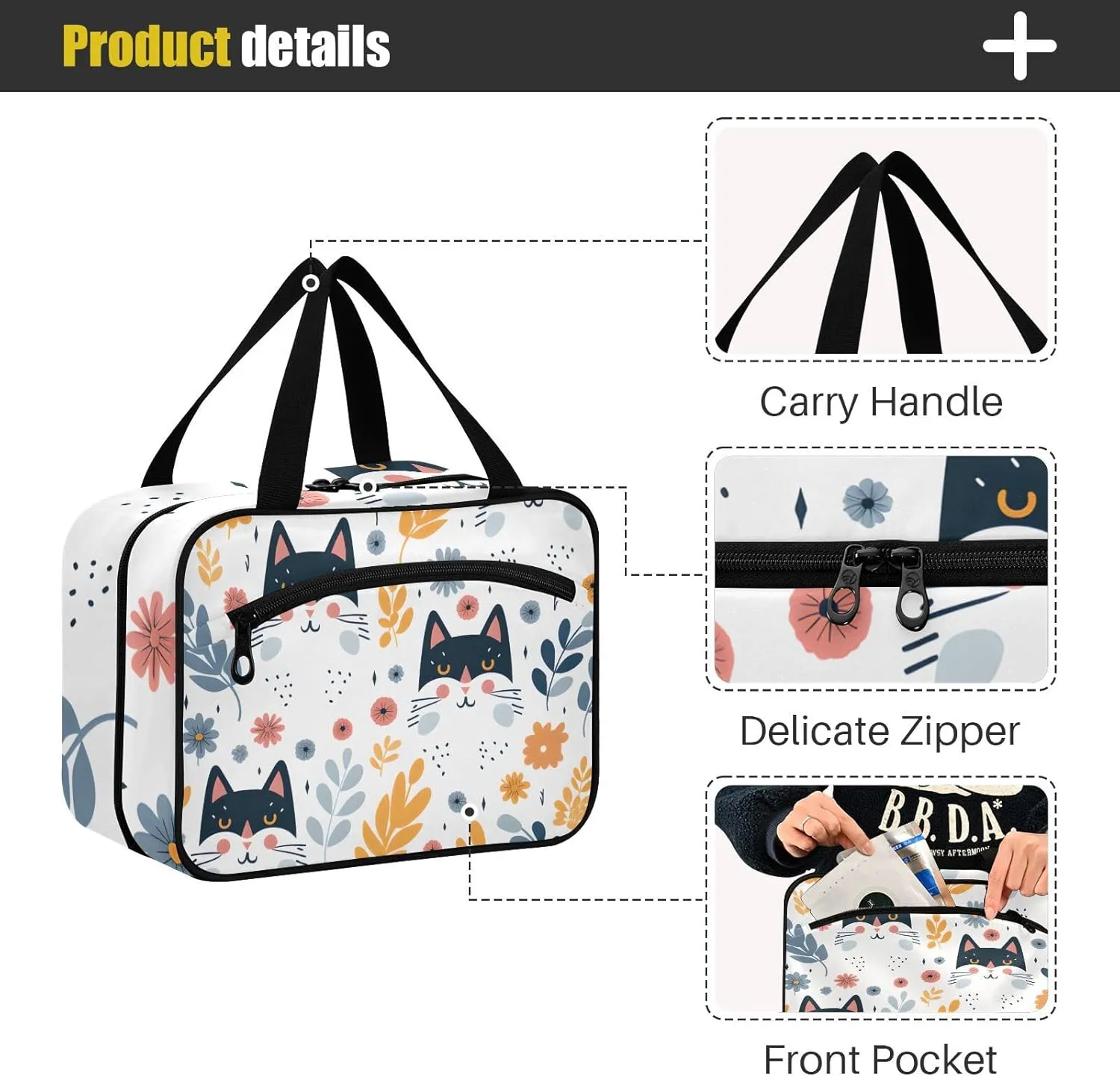 MUKJHOI Hanging Travel Toiletry Bag  4 Zippered Compartments, Transparent Organizer, Compact & Water-Resistant for Gym, Camping, Hotel  Cute Cat (6)