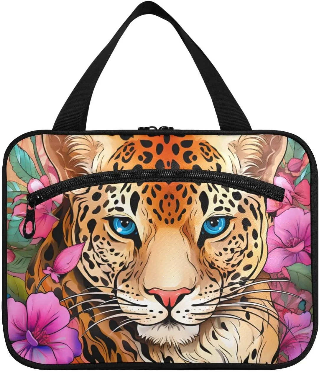MUKJHOI Hanging Travel Toiletry Bag  4 Zippered Compartments, Transparent Organizer, Compact & Water-Resistant for Gym, Camping, Hotel  Cute Cheetah (1)
