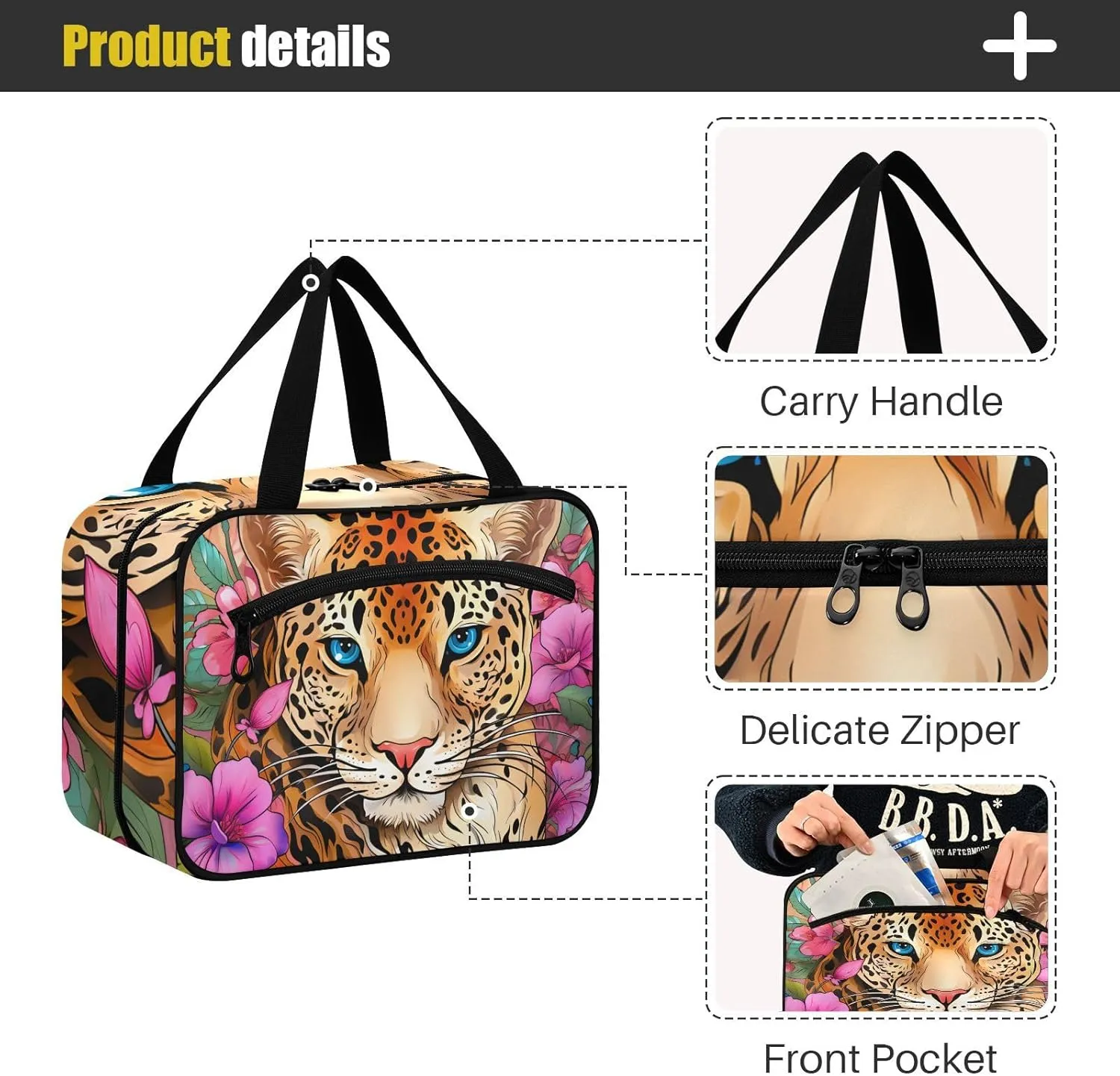MUKJHOI Hanging Travel Toiletry Bag  4 Zippered Compartments, Transparent Organizer, Compact & Water-Resistant for Gym, Camping, Hotel  Cute Cheetah (1)