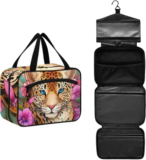 MUKJHOI Hanging Travel Toiletry Bag  4 Zippered Compartments, Transparent Organizer, Compact & Water-Resistant for Gym, Camping, Hotel  Cute Cheetah (1)