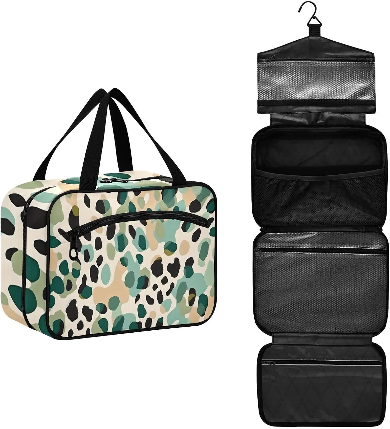 MUKJHOI Hanging Travel Toiletry Bag  4 Zippered Compartments, Transparent Organizer, Compact & Water-Resistant for Gym, Camping, Hotel  Cute Cheetah (2)