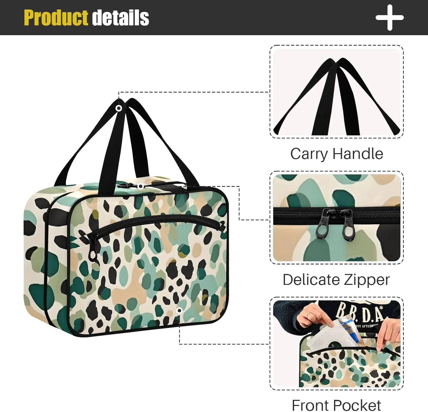 MUKJHOI Hanging Travel Toiletry Bag  4 Zippered Compartments, Transparent Organizer, Compact & Water-Resistant for Gym, Camping, Hotel  Cute Cheetah (2)