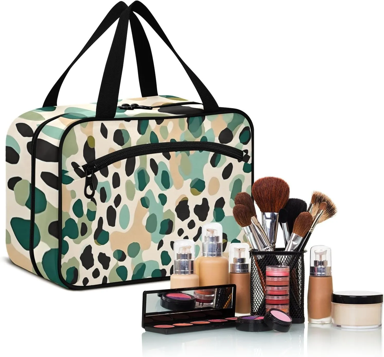 MUKJHOI Hanging Travel Toiletry Bag  4 Zippered Compartments, Transparent Organizer, Compact & Water-Resistant for Gym, Camping, Hotel  Cute Cheetah (2)