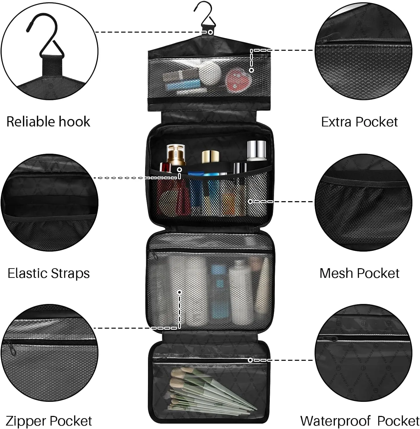 MUKJHOI Hanging Travel Toiletry Bag  4 Zippered Compartments, Transparent Organizer, Compact & Water-Resistant for Gym, Camping, Hotel  Cute Cheetah (2)