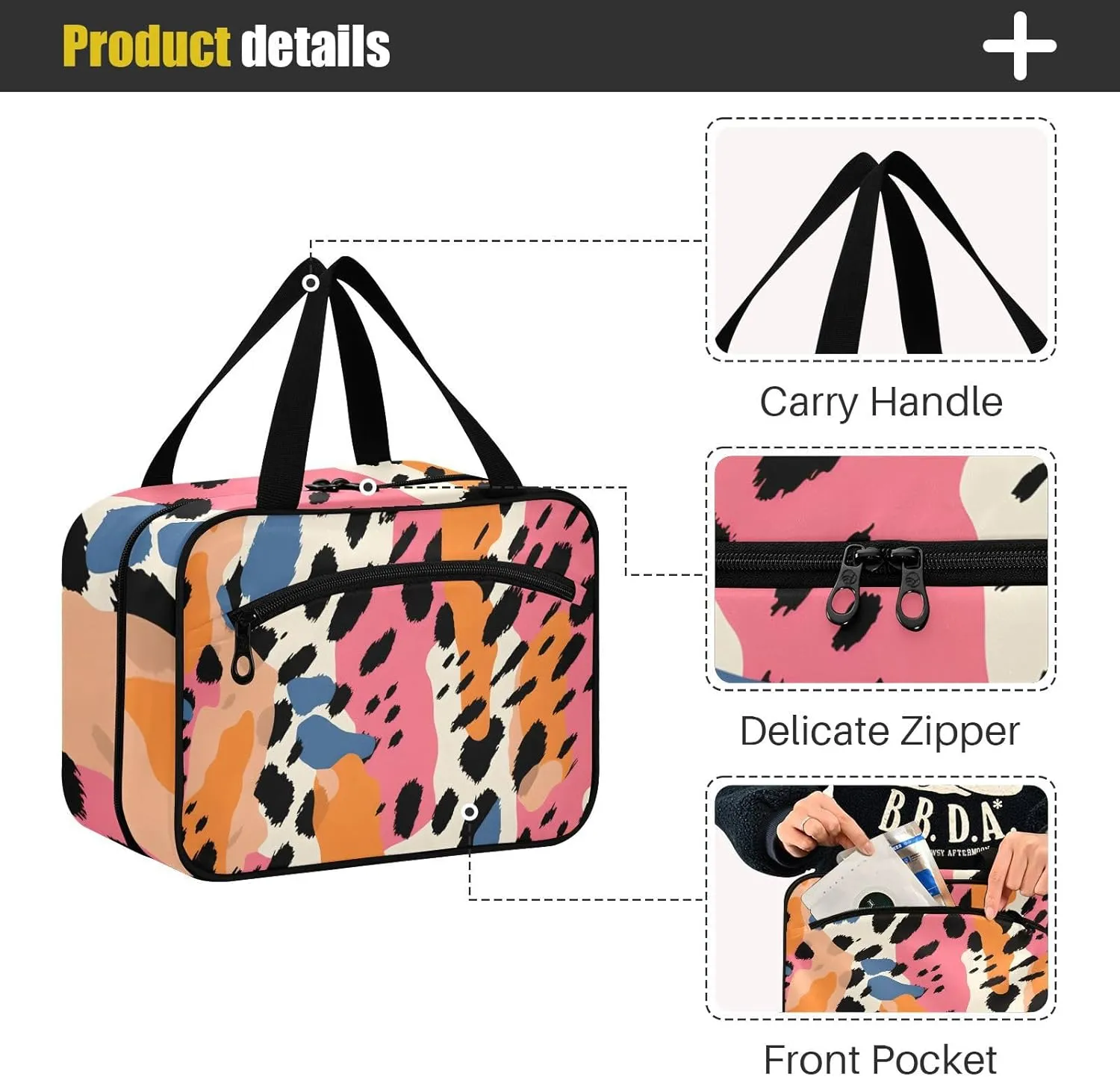 MUKJHOI Hanging Travel Toiletry Bag  4 Zippered Compartments, Transparent Organizer, Compact & Water-Resistant for Gym, Camping, Hotel  Cute Cheetah (3)
