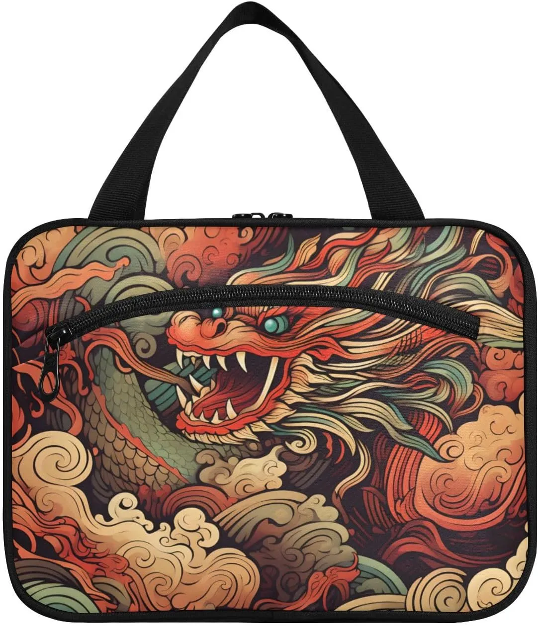 MUKJHOI Hanging Travel Toiletry Bag  4 Zippered Compartments, Transparent Organizer, Compact & Water-Resistant for Gym, Camping, Hotel  Cute Chinese Dragon (2)