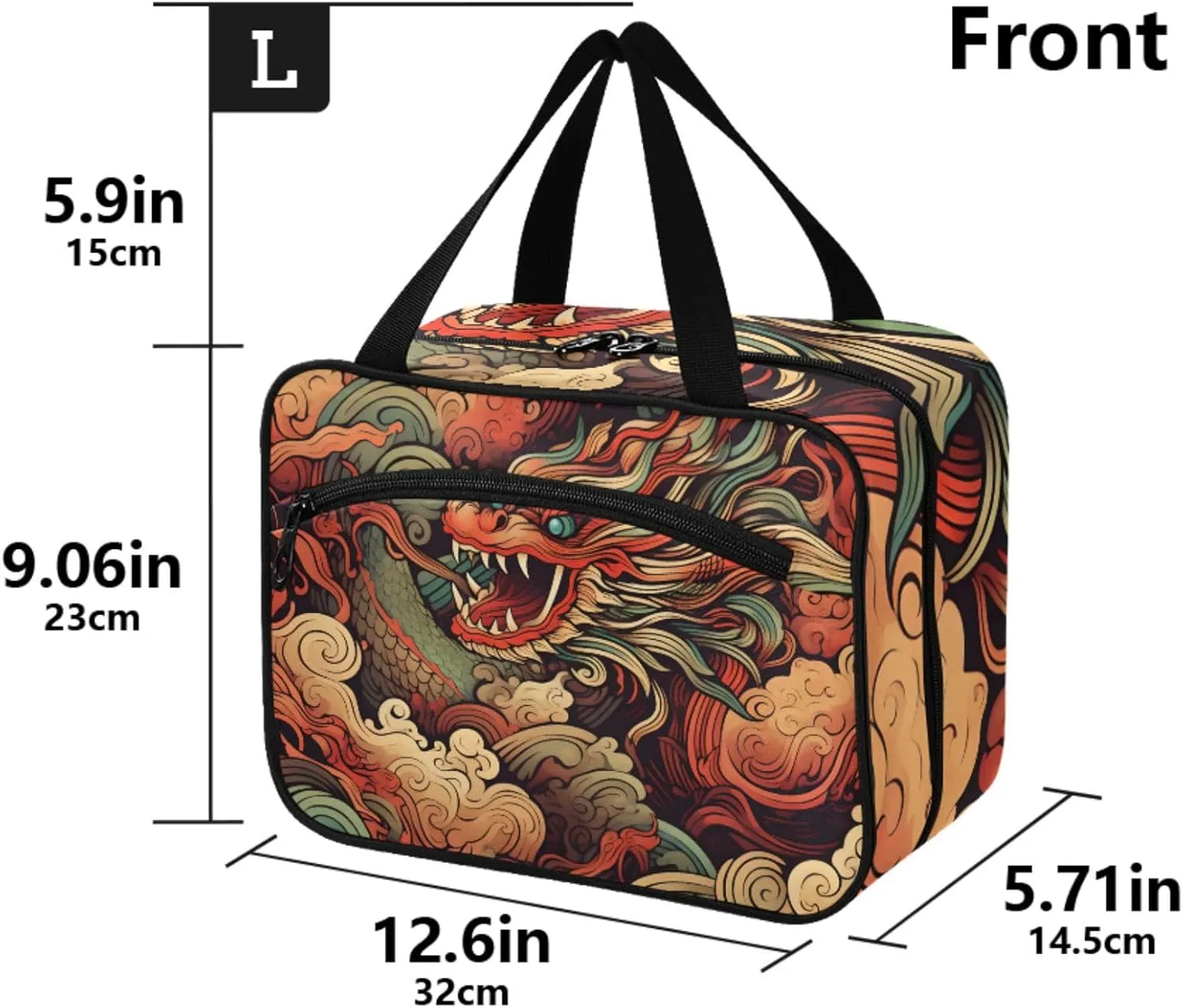 MUKJHOI Hanging Travel Toiletry Bag  4 Zippered Compartments, Transparent Organizer, Compact & Water-Resistant for Gym, Camping, Hotel  Cute Chinese Dragon (2)