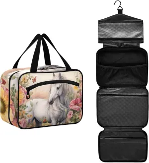 MUKJHOI Hanging Travel Toiletry Bag  4 Zippered Compartments, Transparent Organizer, Compact & Water-Resistant for Gym, Camping, Hotel  Horse (16)