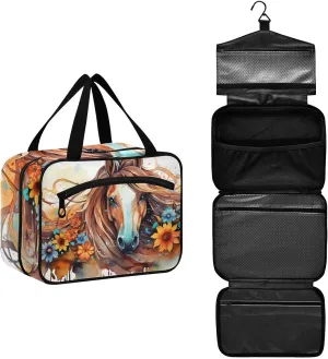 MUKJHOI Hanging Travel Toiletry Bag  4 Zippered Compartments, Transparent Organizer, Compact & Water-Resistant for Gym, Camping, Hotel  Horse (17)