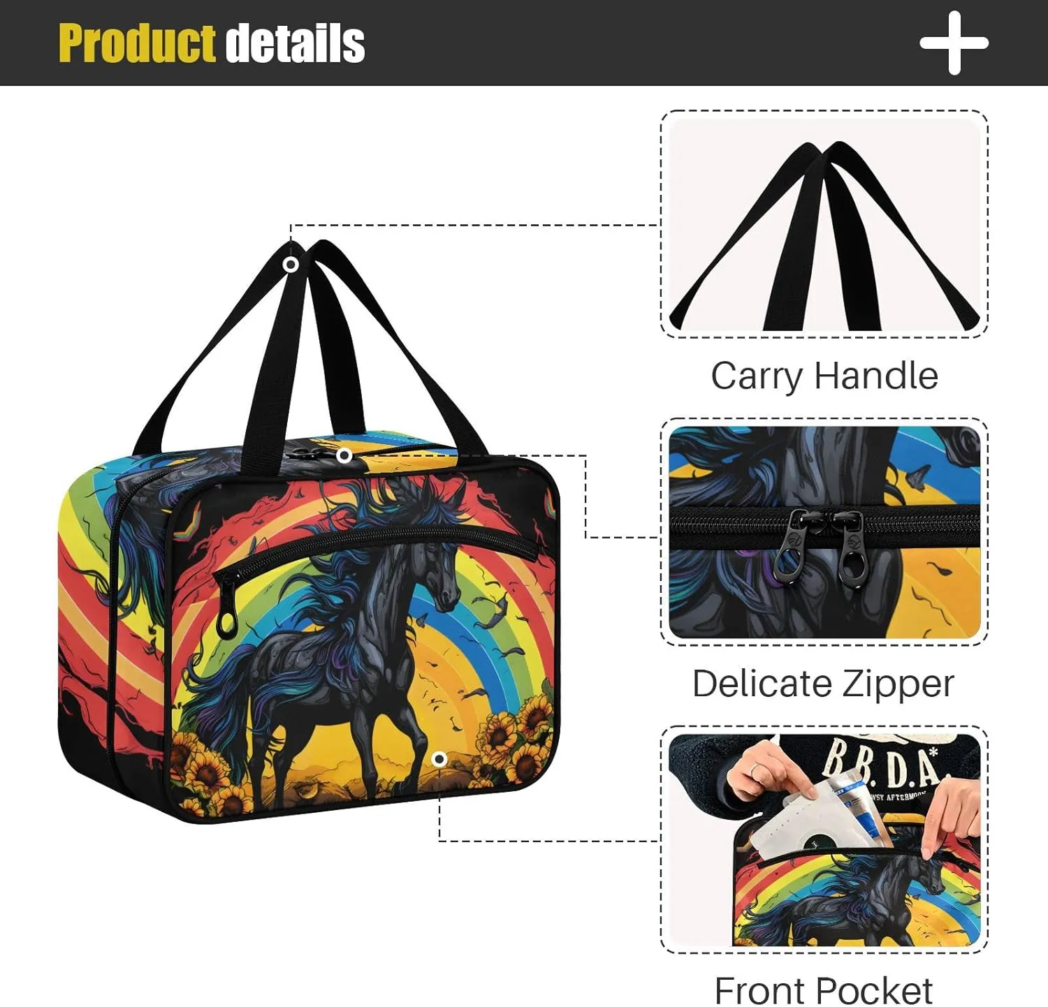 MUKJHOI Hanging Travel Toiletry Bag  4 Zippered Compartments, Transparent Organizer, Compact & Water-Resistant for Gym, Camping, Hotel  Horse (19)