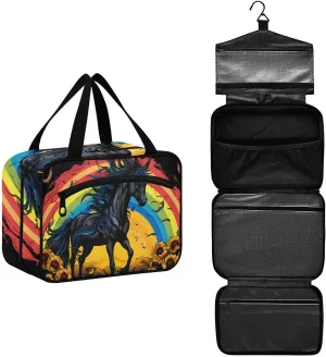 MUKJHOI Hanging Travel Toiletry Bag  4 Zippered Compartments, Transparent Organizer, Compact & Water-Resistant for Gym, Camping, Hotel  Horse (19)