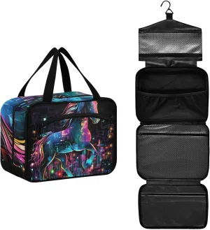 MUKJHOI Hanging Travel Toiletry Bag  4 Zippered Compartments, Transparent Organizer, Compact & Water-Resistant for Gym, Camping, Hotel  Horse (20)