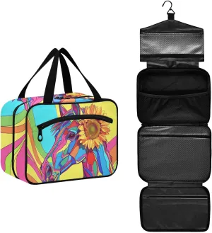 MUKJHOI Hanging Travel Toiletry Bag  4 Zippered Compartments, Transparent Organizer, Compact & Water-Resistant for Gym, Camping, Hotel  Horse (22)